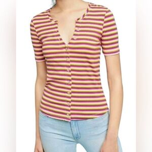 Anthropologie Maeve Multicolor Striped Short Sleeve Top